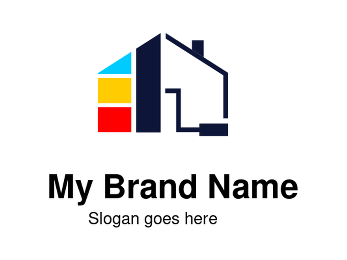 Modern Real Estate, Property Development & Construction Logo with Colorful Building Blocks and Abstract House Roof Design